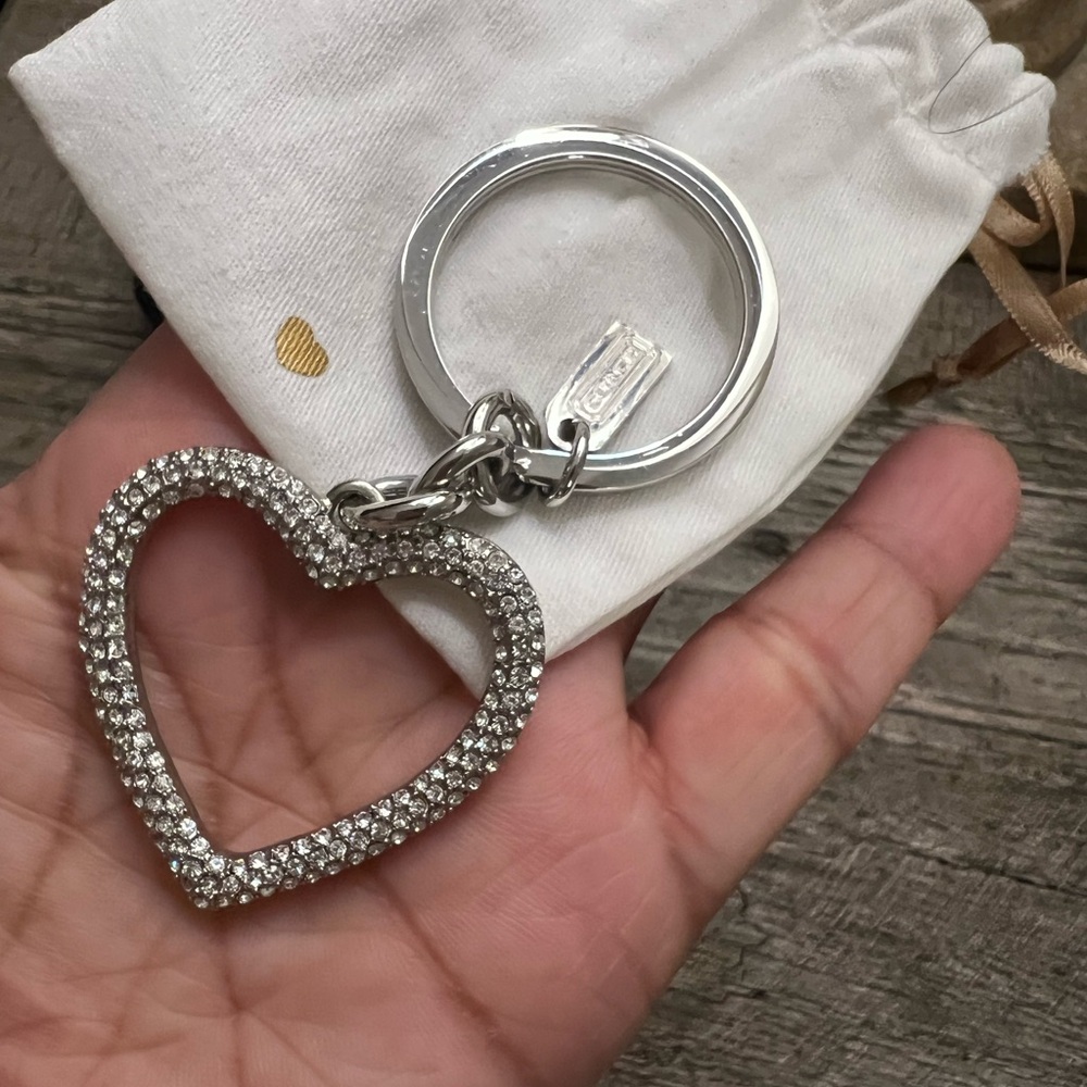 Coach Silver crystals Heart Keychain